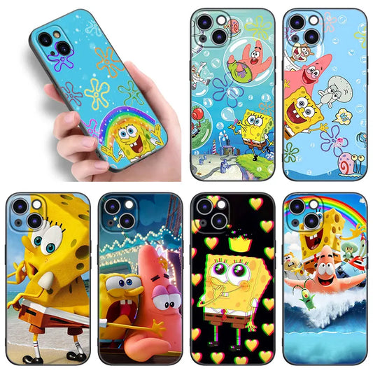 Seabed Sponge Best-Friend Phone Case For Apple iPhone 12 13 Mini 11 14 Pro XS Max 6S 6 7 8 Plus 5S X XR SE 2020 2022 Black Cover