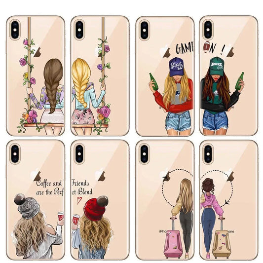 Girls Bff Best Friends Forever Transparent Phone Case for IPhone 7 8 Plus X XR XS MAX 11 12 13 Mini 14 15 Pro Max Soft Cover