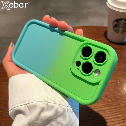 Soft Liquid Silicone Shockproof Camera Lens Protector Case For iPhone 15 11 12 13 14 Pro Max XR XS 8 7 Plus Gradient Color Cover